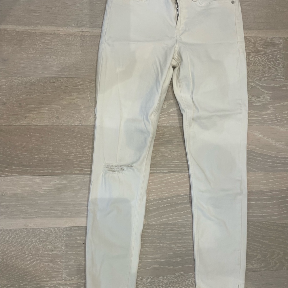 All Saints Cream Distressed Skinny Jeans